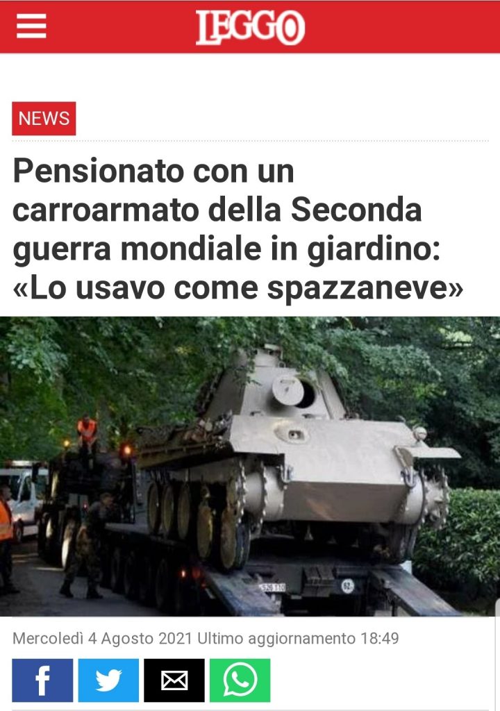 Pensionato con un carro armato in giardino: "Lo usavo come spazzaneve"