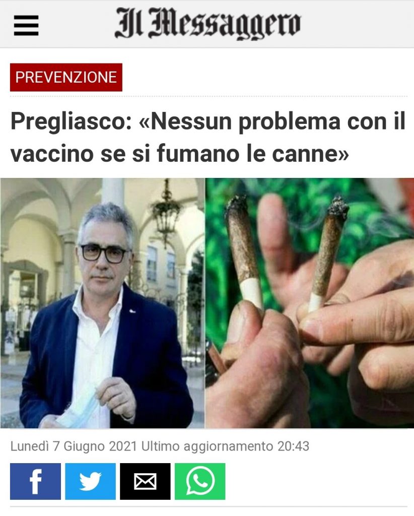 Pregliasco: "Nessun problema con il vaccino se si fumano le canne"