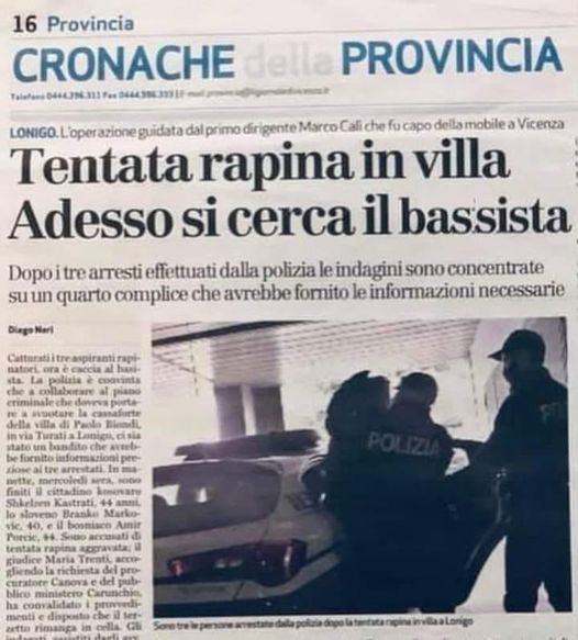 Tentata rapina in villa, adesso si cerca il bassista