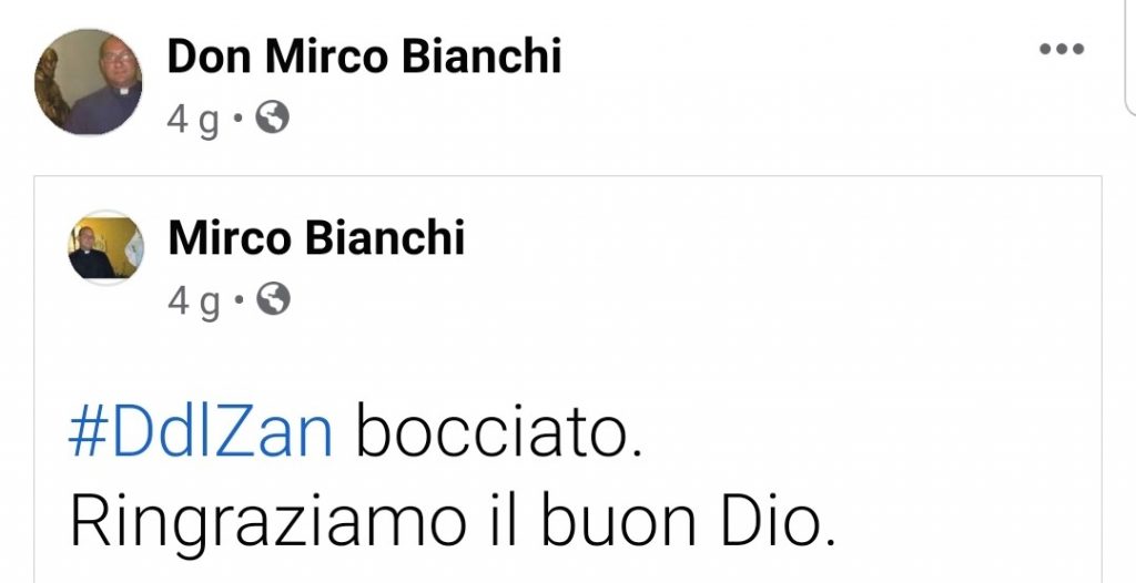 DDL Zan Bocciato.
Ringraziamo il buon Dio.