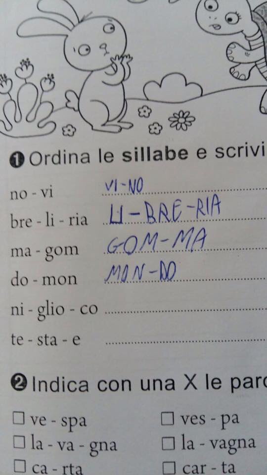 Ordina le sillabe e scrivi: intendevi coniglio?