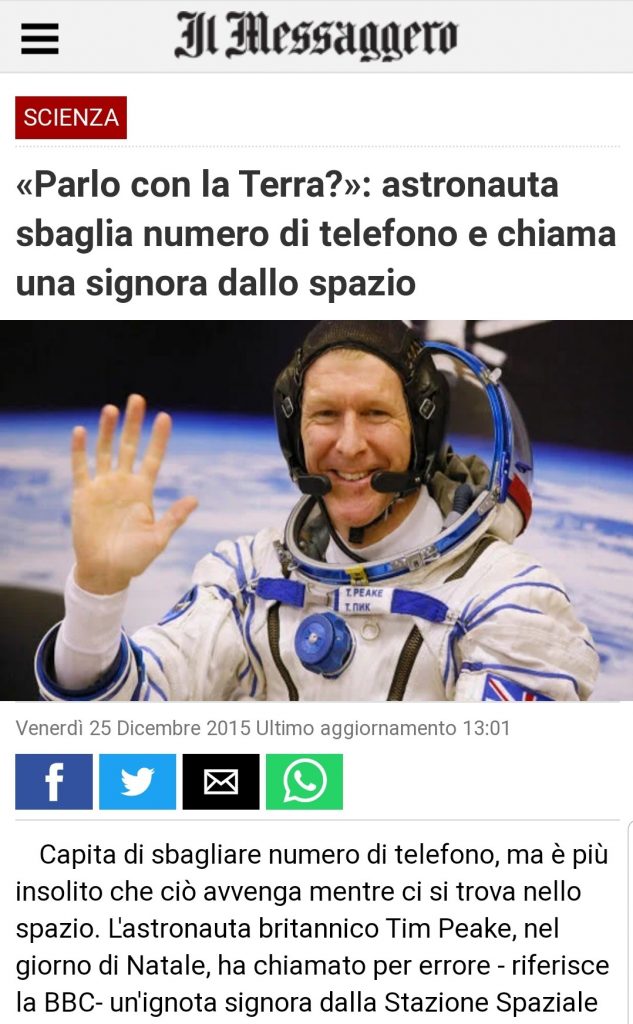 Astronauta telefona dalla ISS, ma sbaglia numero telefonico