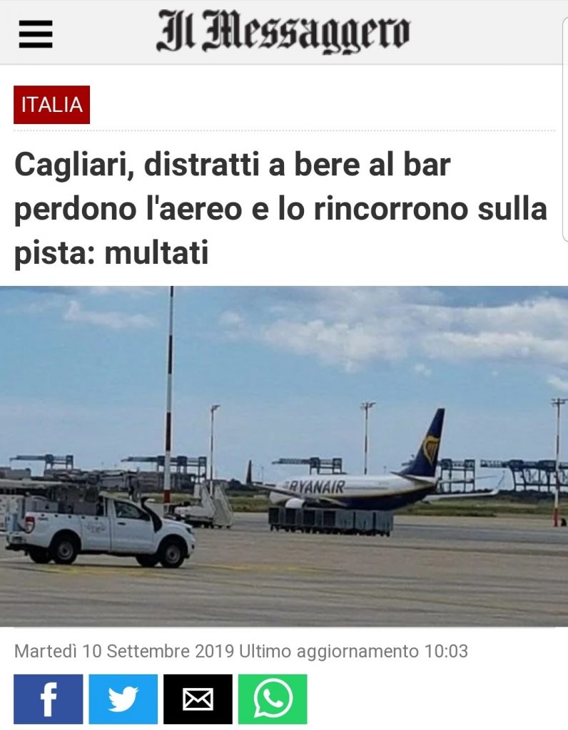 Cagliari: distratti a bere al bar perdono l'aereo e lo rincorrono sulla pista