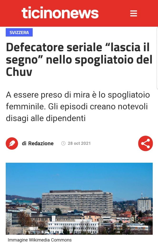 Defecatore seriale “lascia il segno” nello spogliatoio del Chuv