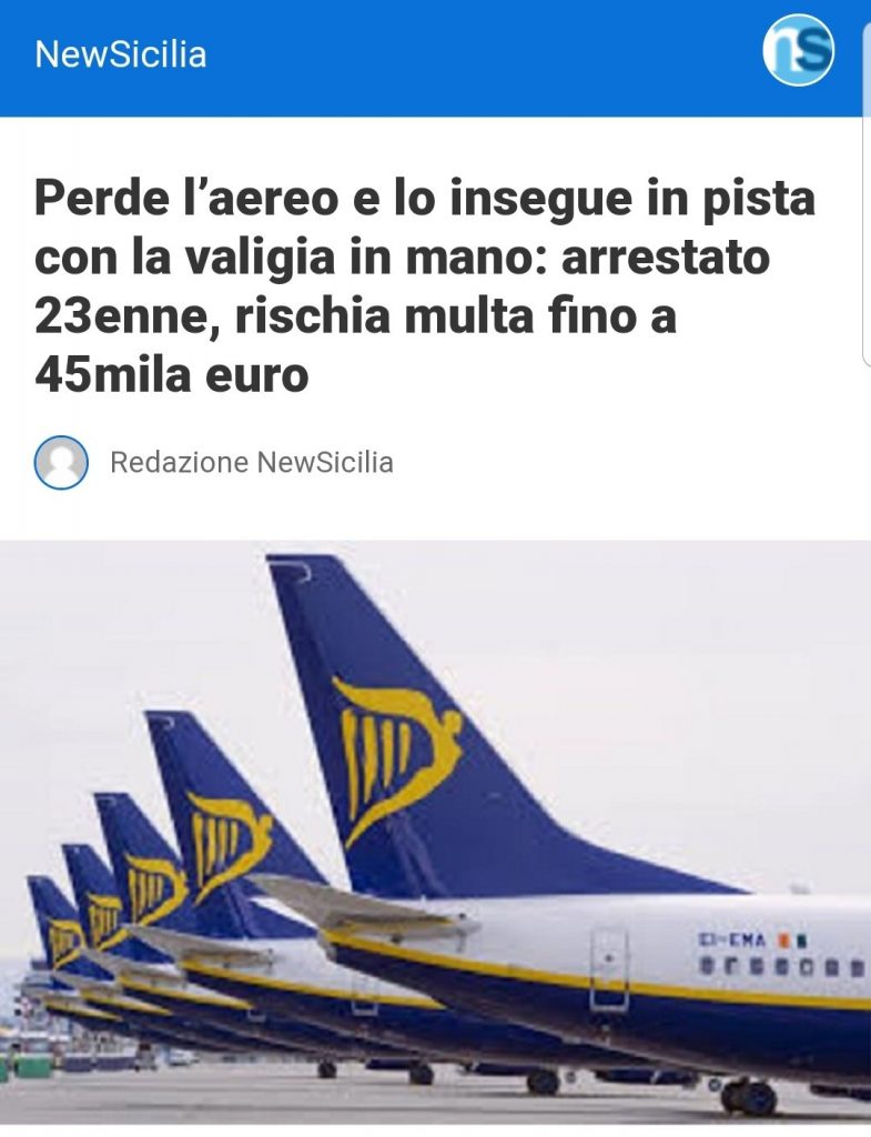 Dublino: perde l’aereo e lo insegue in pista con la valigia in mano