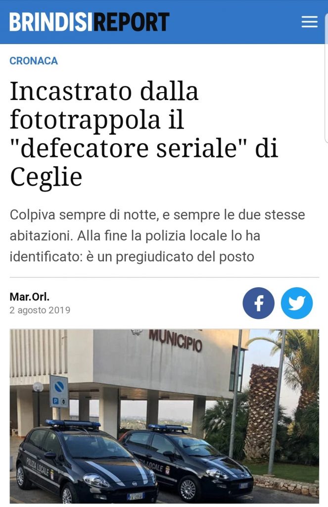 Incastrato dalla fototrappola il "defecatore seriale" di Ceglie