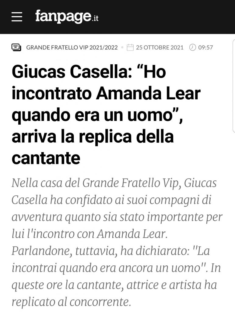 Giucas Casella: “Ho incontrato Amanda Lear quando era un uomo”