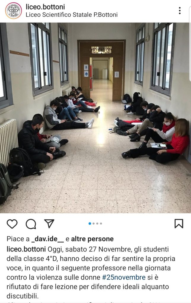 Martino Mora, il professore che discrimina, poi viene cacciato dalla scuola, quindi si sente vittima di discriminazione

Lo sciopero degli studenti del Liceo Bottoni