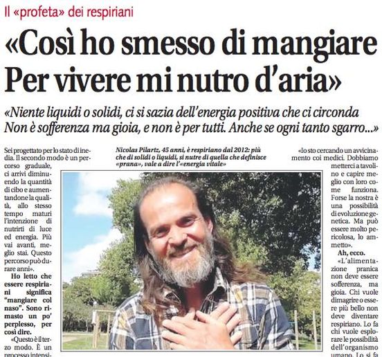 Così ho smesso di mangiare. Per vivere mi nutro d’ARIA”. Ecco i Respiriani