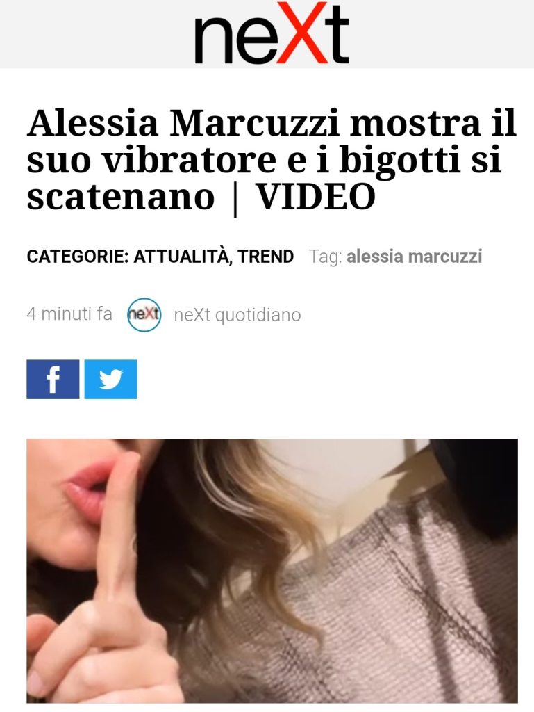 E poi arriva Alessia Marcuzzi e ci mostra i suoi vibratori

Next Quotidiano: Alessia Marcuzzi mostra il suo vibratore e i bigotti si scatenano