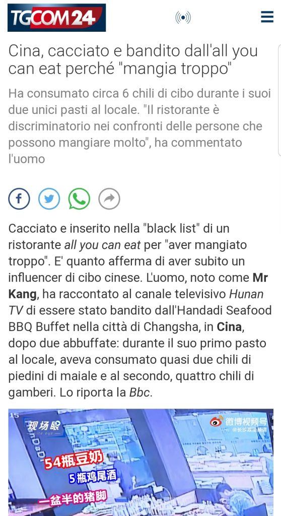 Cina, cacciato e bandito dall'all you can eat perché "mangia troppo"