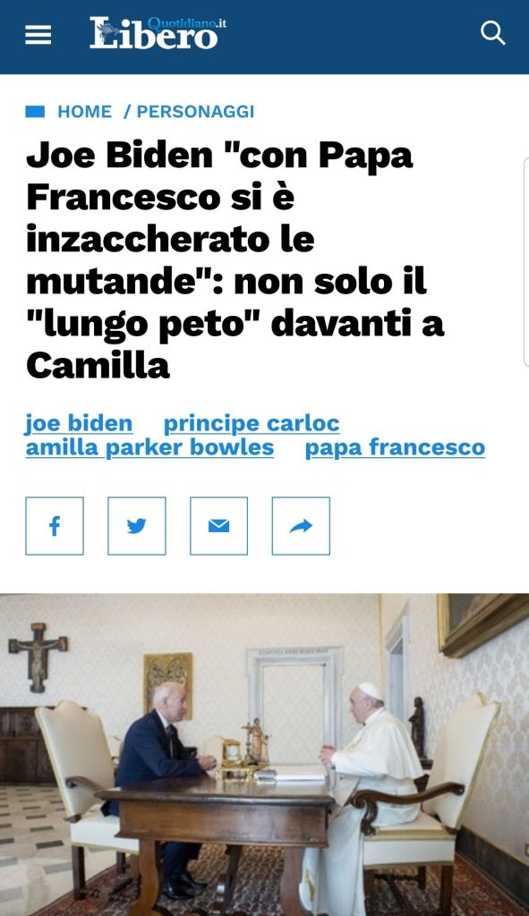 Joe Biden "con Papa Francesco si è inzaccherato le mutande": non solo il "lungo peto" davanti a Camilla