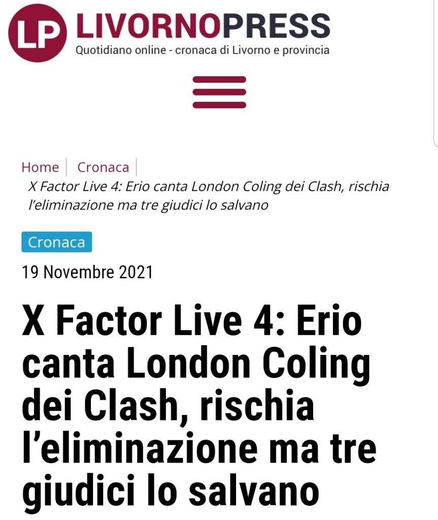 Secondo Livorno Press Erio canta "London Coling" dei Clash ad X Factor