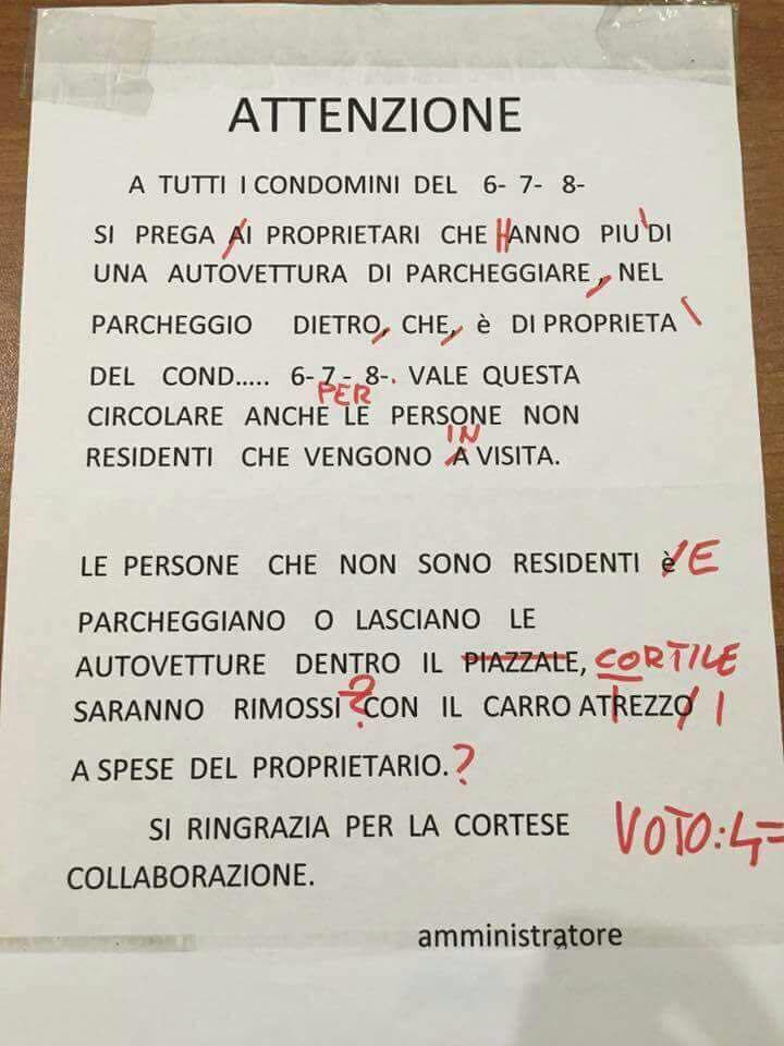 Attenzione: a tutti i condomini del 6-7-8