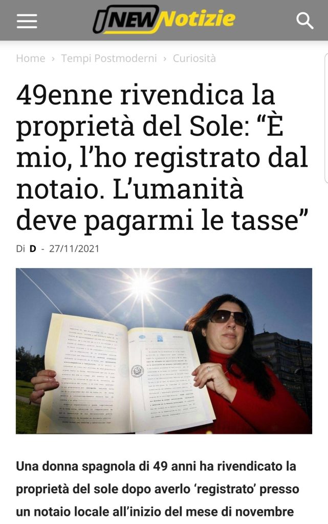 49enne rivendica la proprietà del Sole: "È mio, l’ho registrato dal notaio. L’umanità deve pagarmi le tasse"