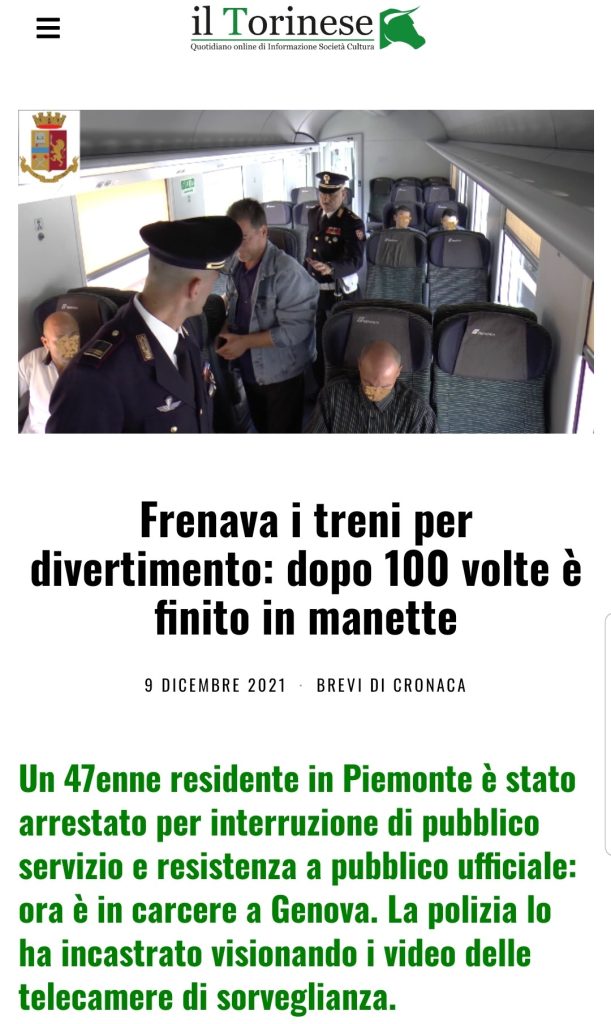 Frenava i treni per divertimento: dopo 100 volte è finito in manette