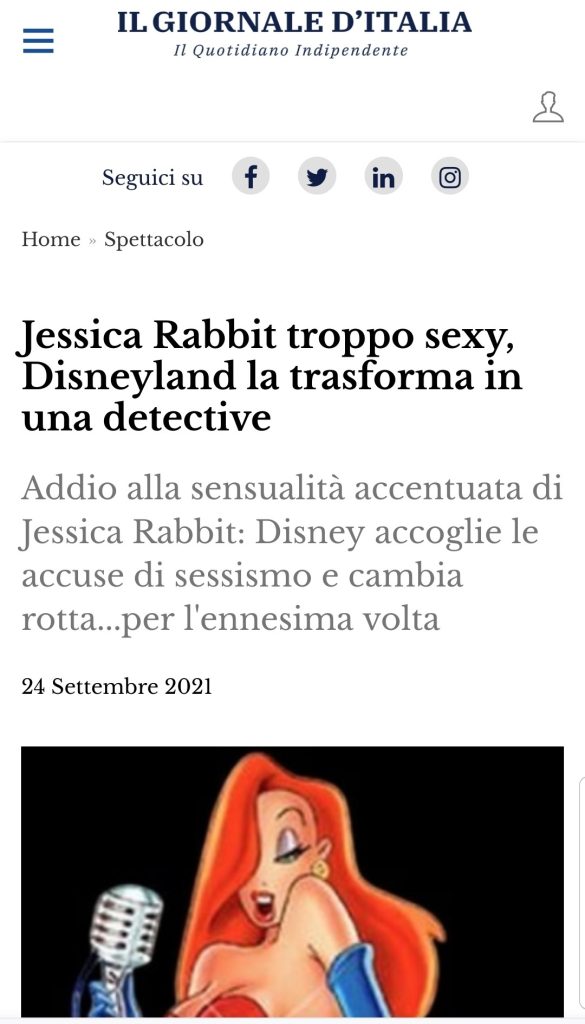 Jessica Rabbit troppo sexy, Disneyland la trasforma in una detective