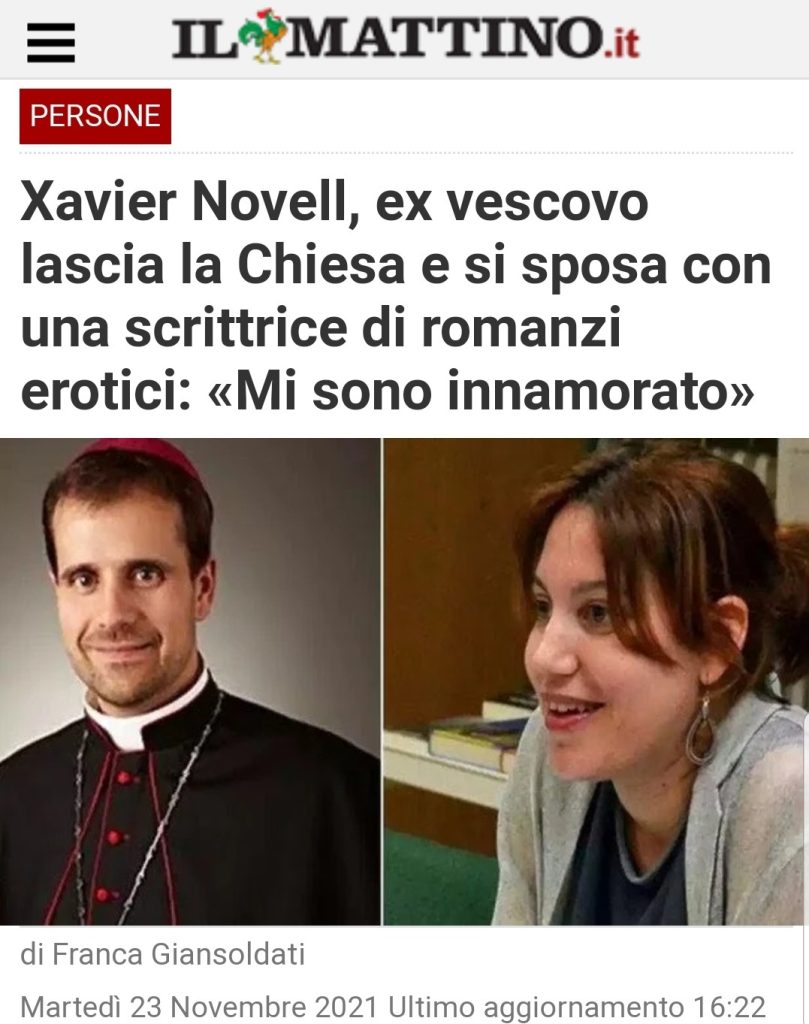 Xavier Novell, ex vescovo lascia la Chiesa e si sposa con una scrittrice di romanzi erotici: «Mi sono innamorato»