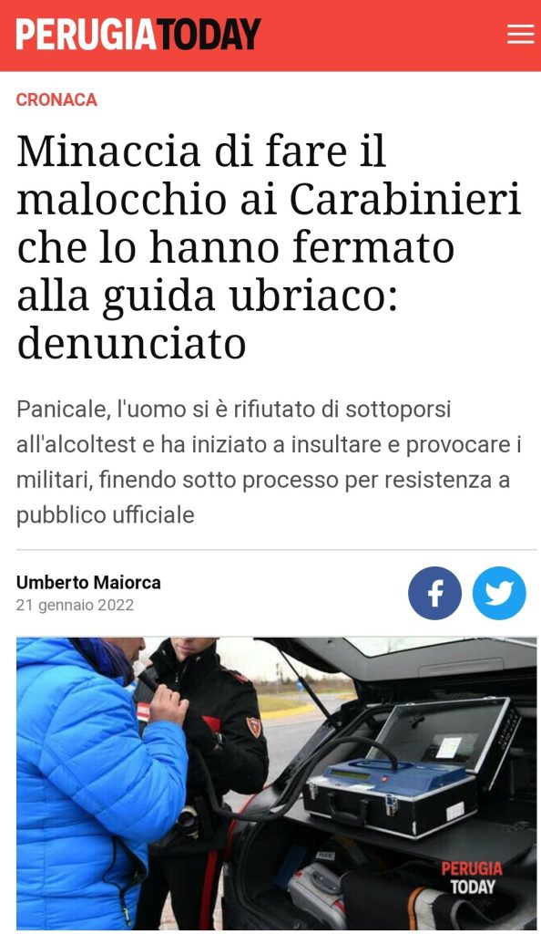 Minaccia di fare il malocchio ai Carabinieri che lo hanno fermato alla guida ubriaco: denunciato